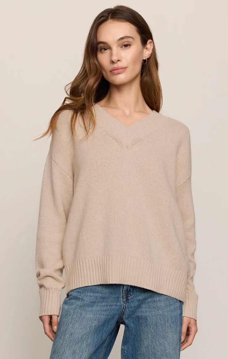 Z Supply Cloud Spun V-neck Sweater Frosted Pearl