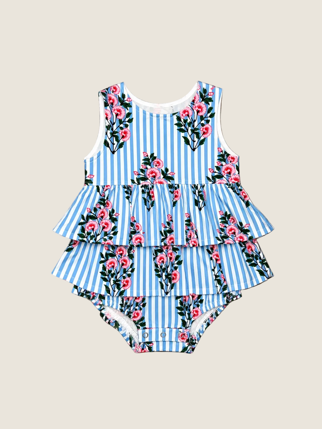 Lilbelle Dottie Bubble- Pinstripe Floral Blue
