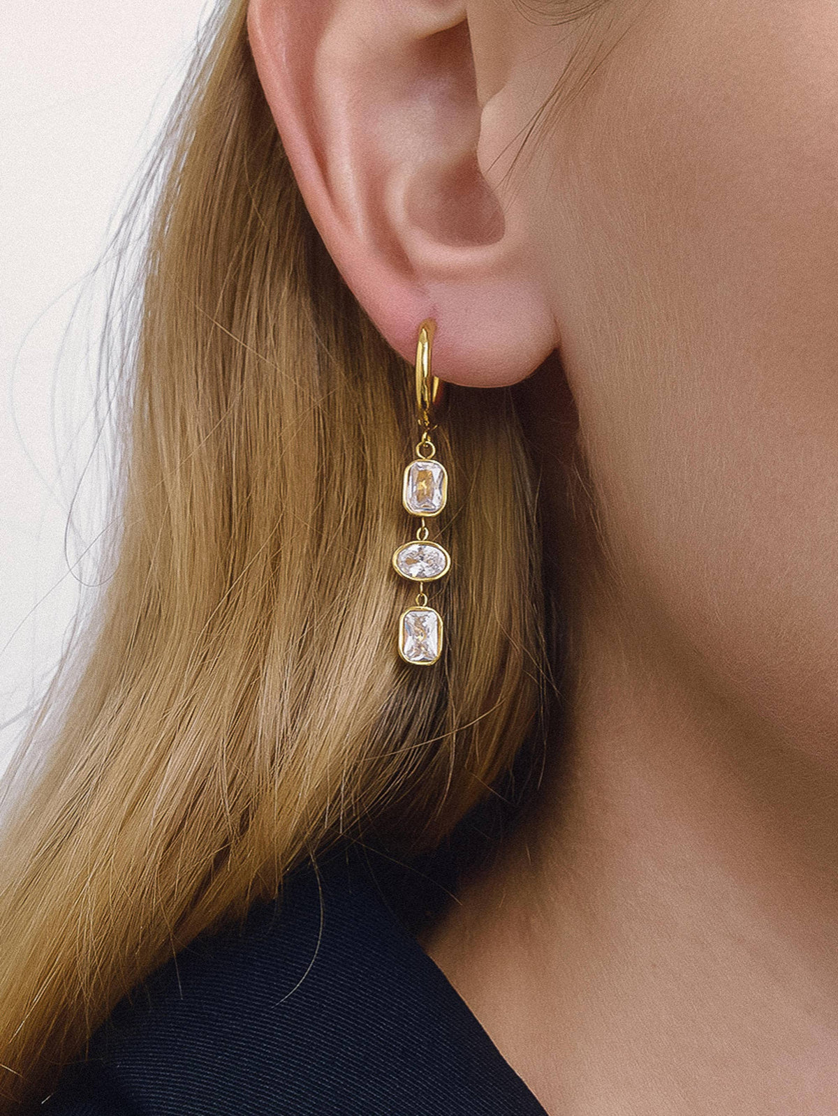 Flanerie Sunniva 18K Gold Non-Tarnish CZ Triple Drop Earrings