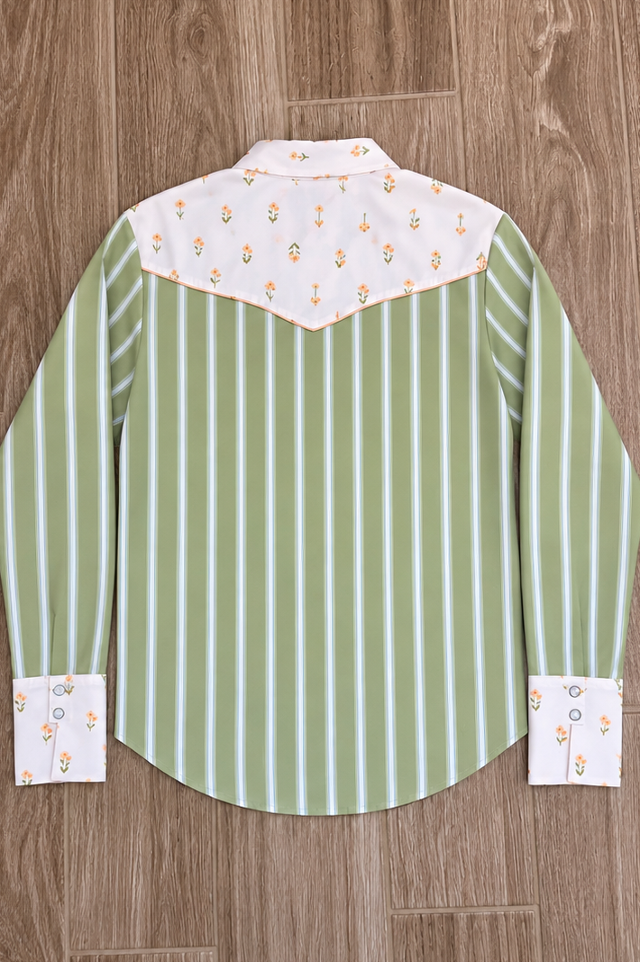 Women's Howdy Hanny Daisy Olive Stripe Pearl Snap Shirt