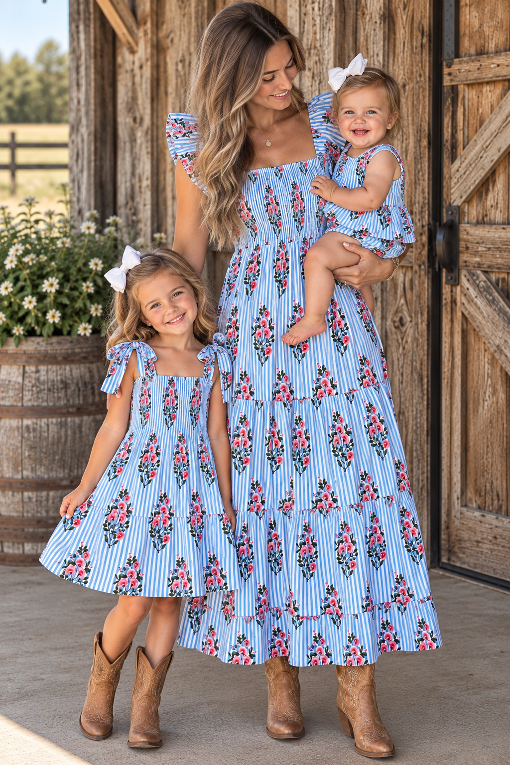 Lilbelle Lil Maxi Dress- Mini Stripe Floral Light Blue