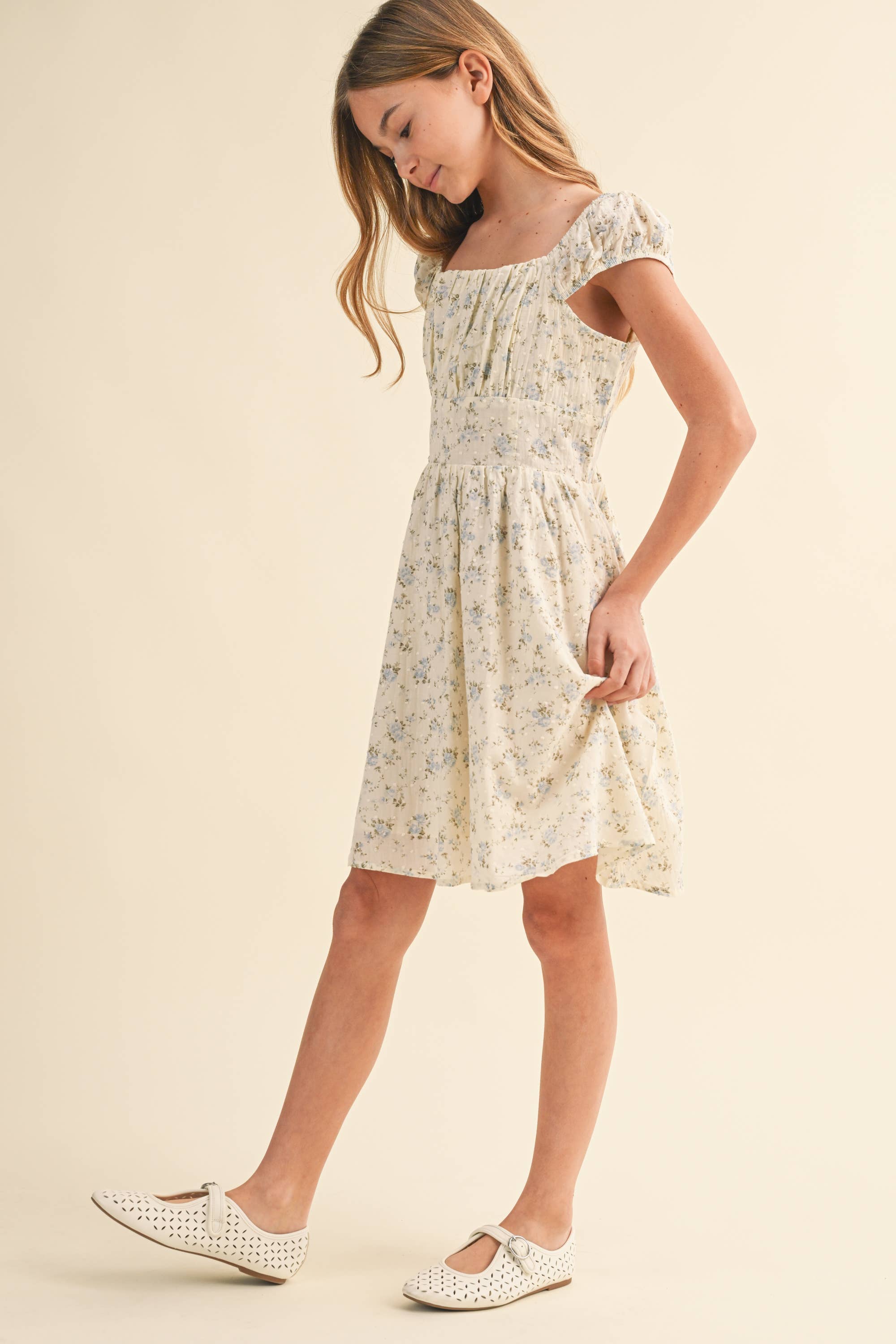 Heart and Arrow Girls Ruched Shoulder Mini Dress