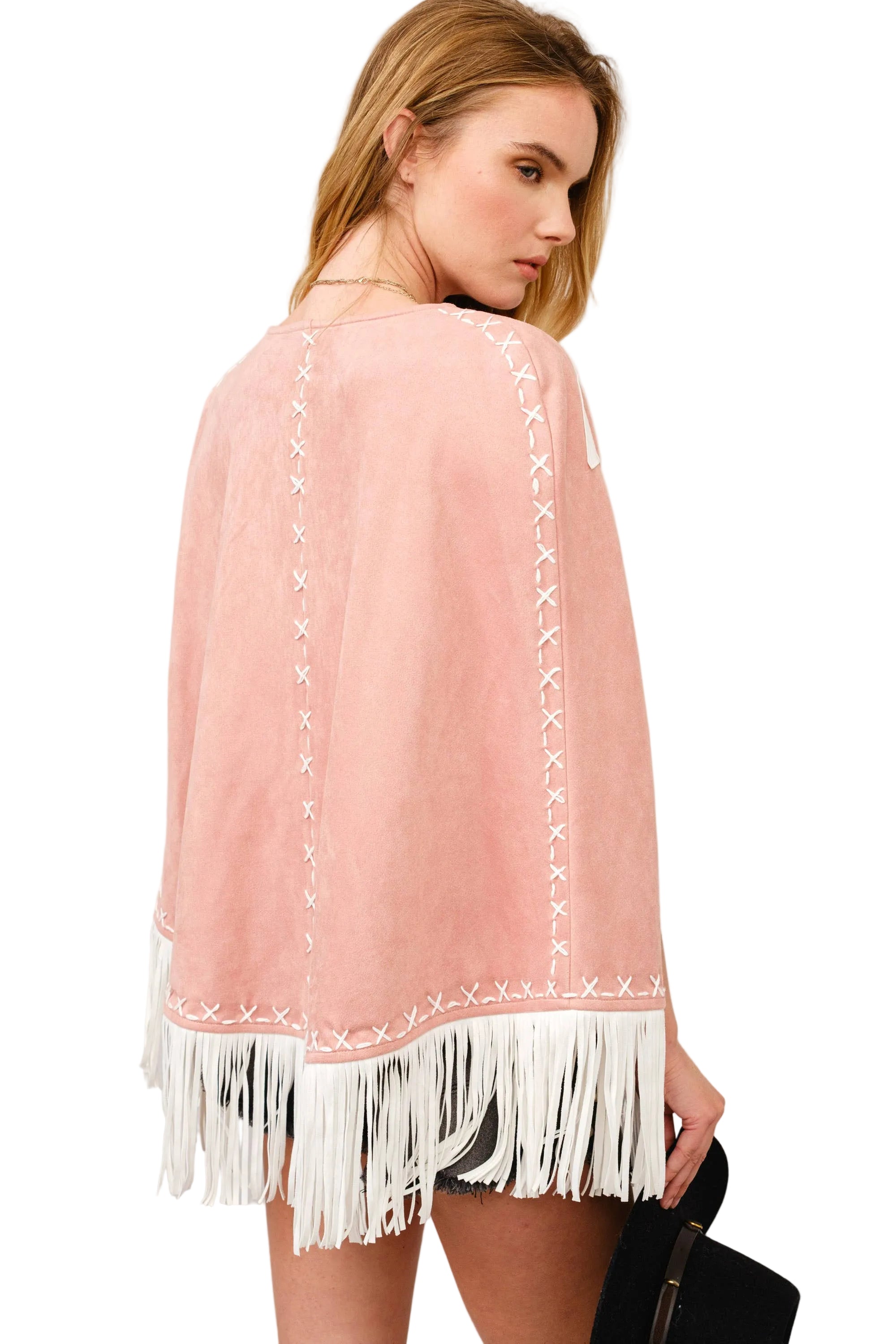 Fringe Detail Open Cape Jacket