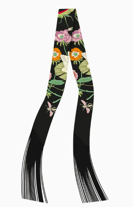 Gemelli Black Floral Fringe Twilly