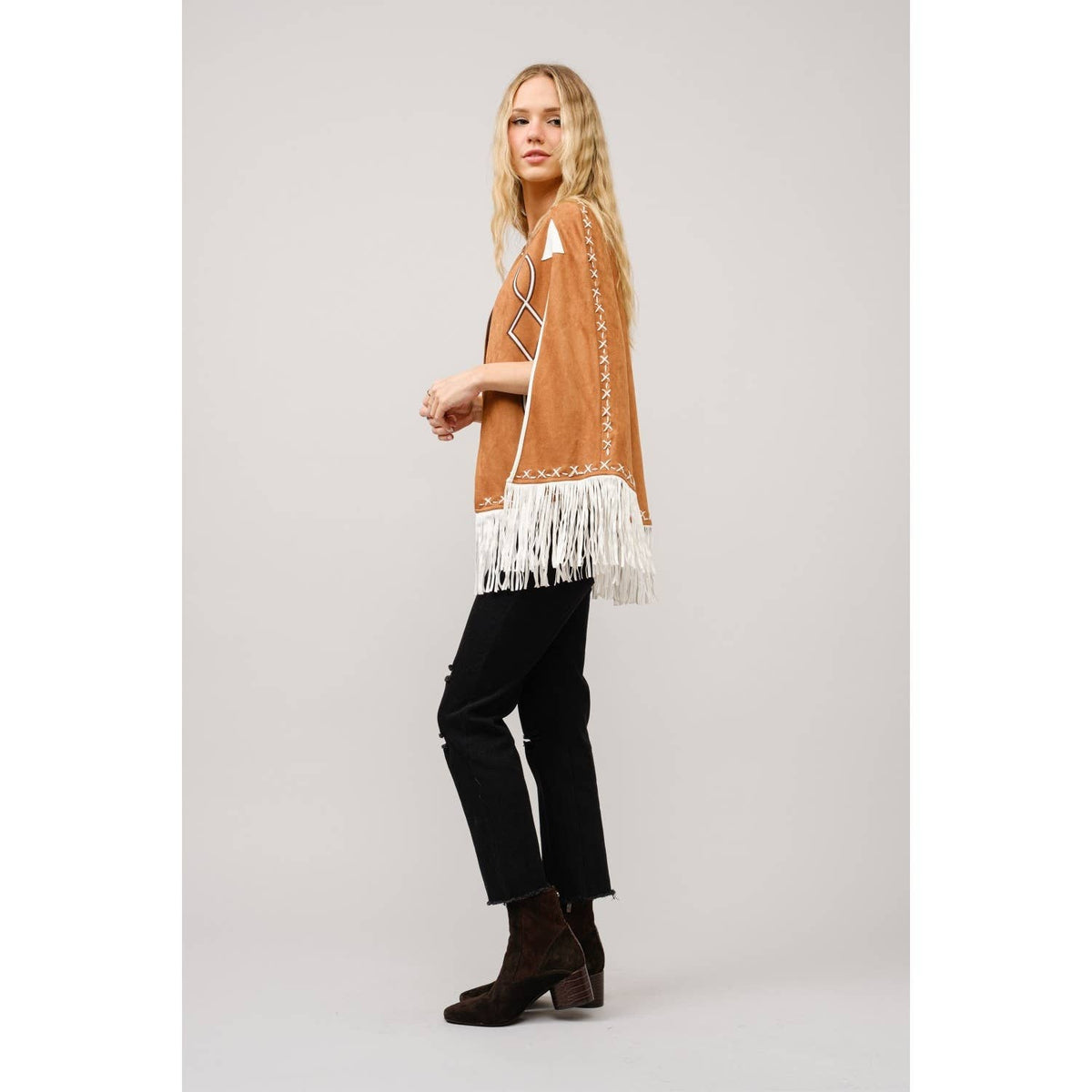 Blue B Fringe Open Cape Jacket