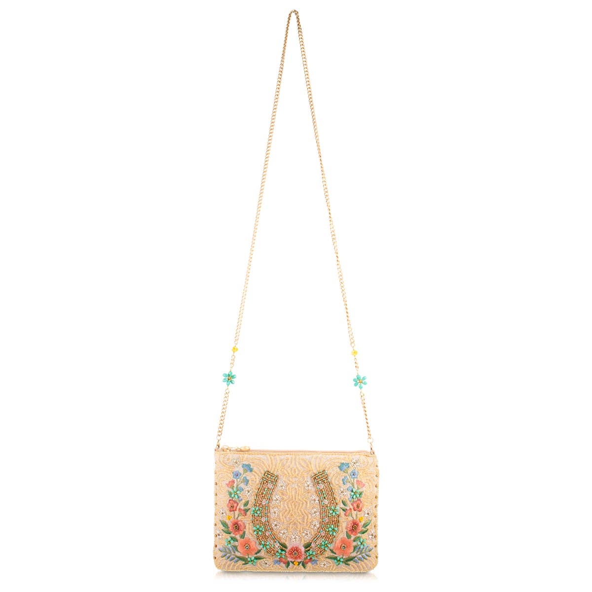 Mary Frances- Iron Luck Beaded Horseshoe and Floral Crossbody Bag