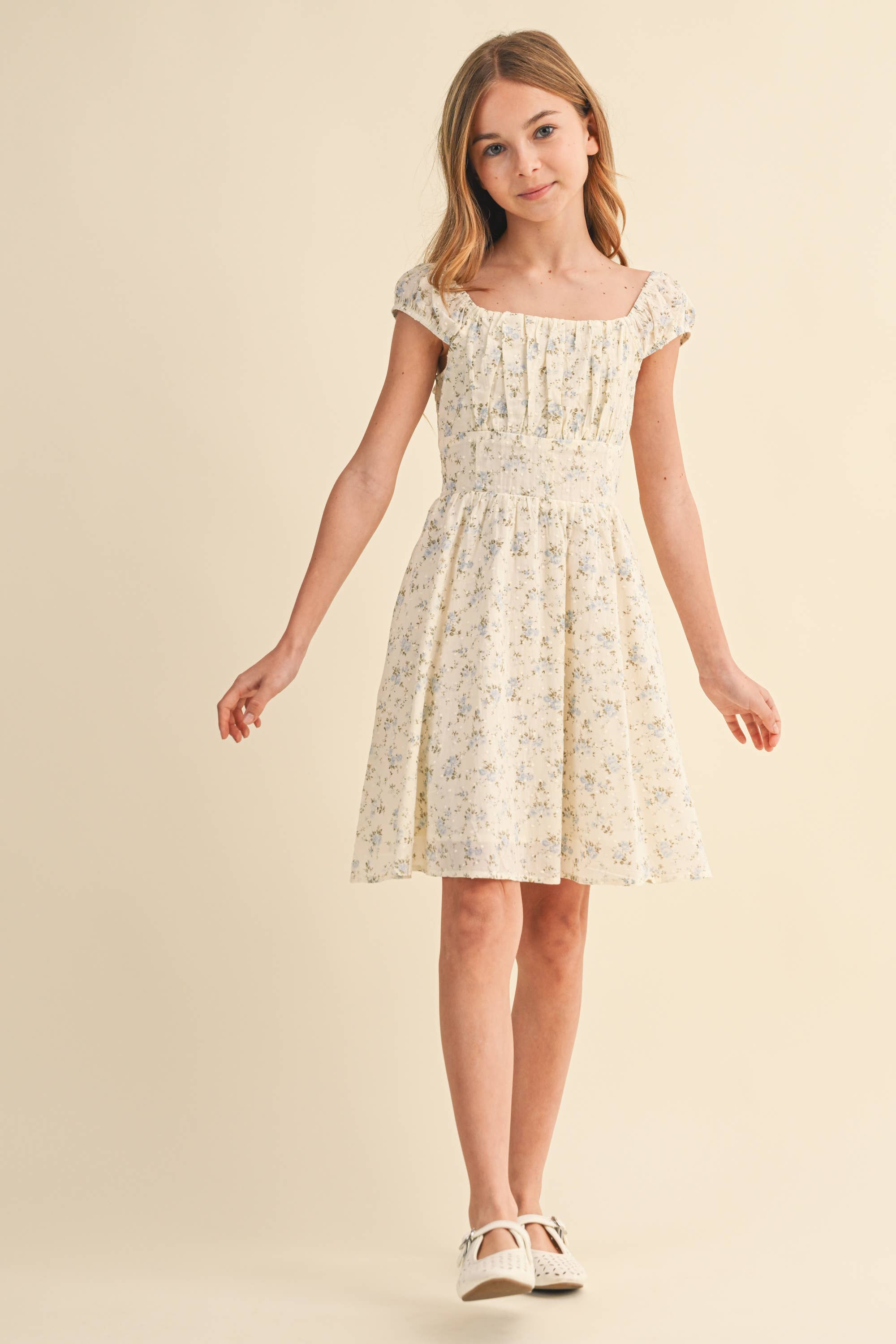 Heart and Arrow Girls Ruched Shoulder Mini Dress