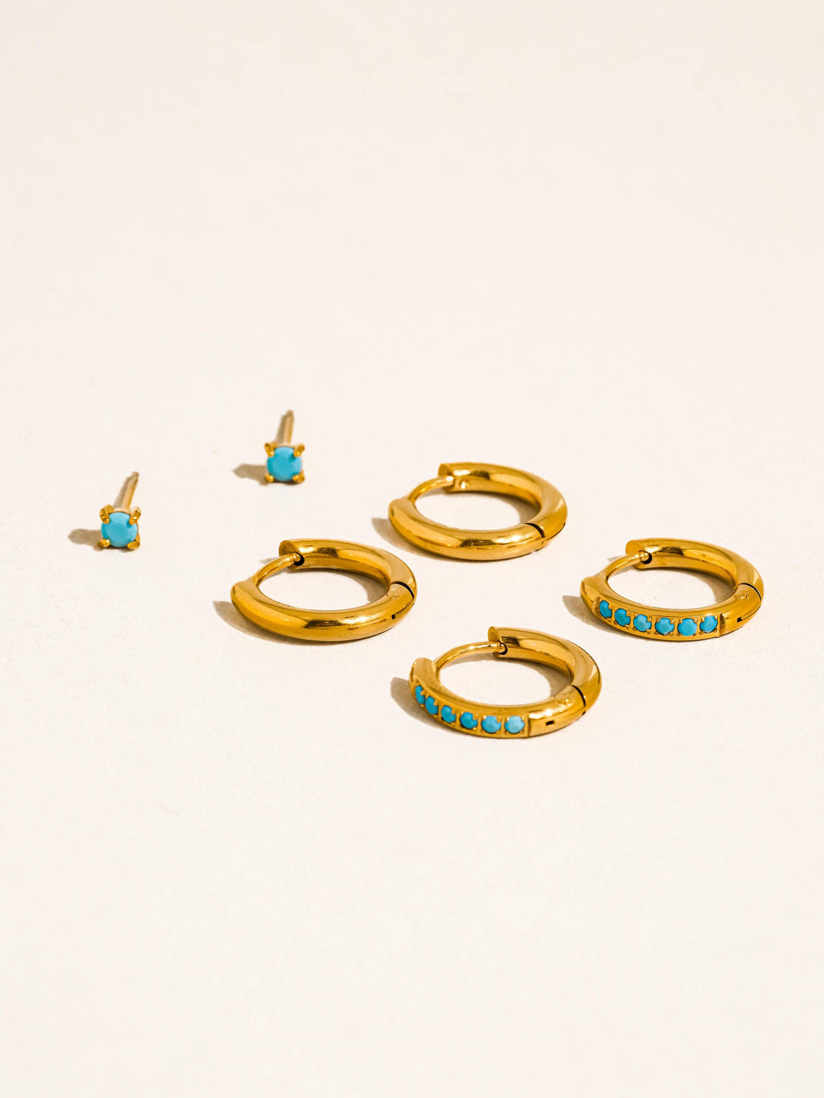 Flanerie Ivalo 18K Gold Non-Tarnish Turquoise Huggie Earring Set