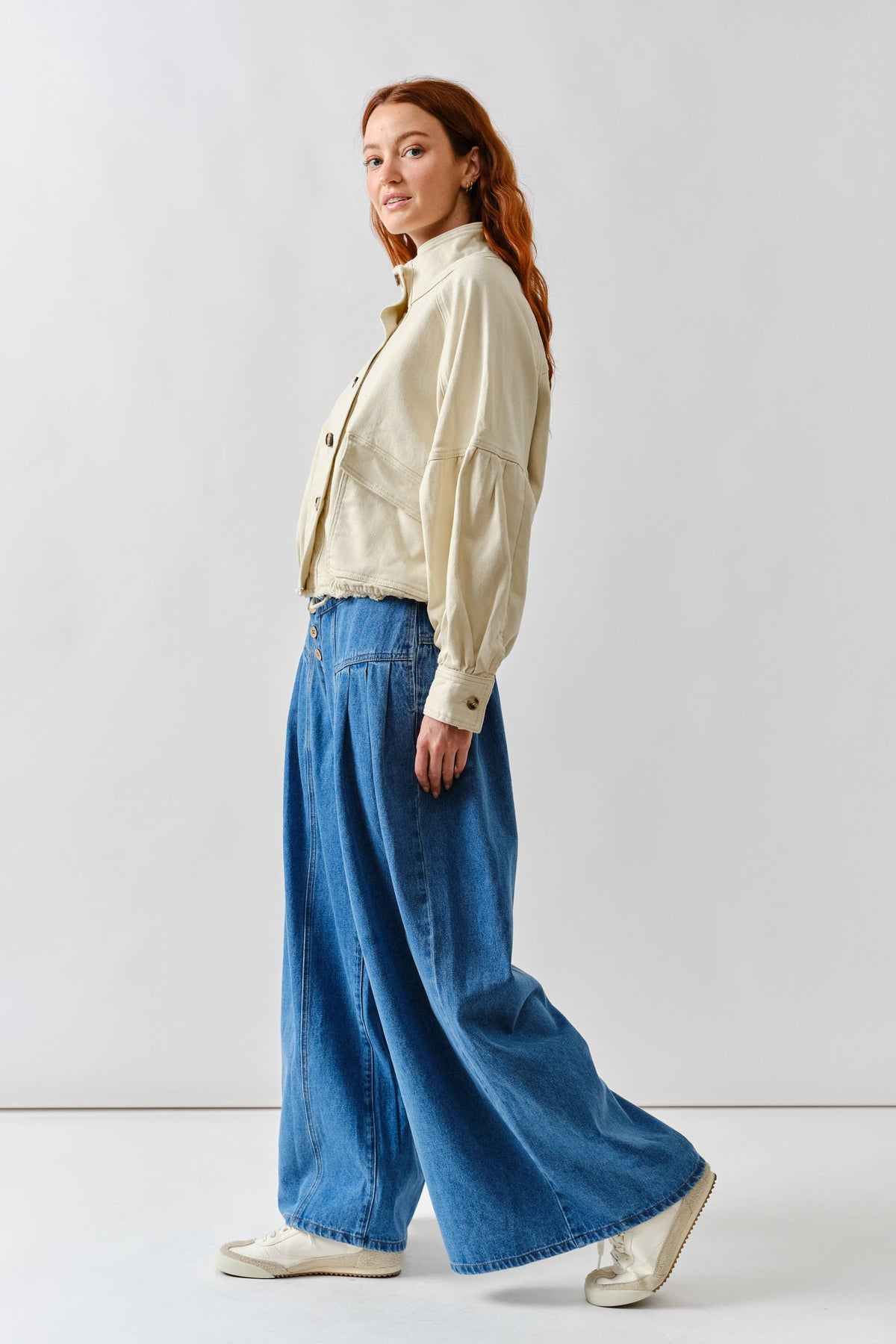 Aaron & Amber Ballon Sleeve Twill Jacket Drawstring Waist