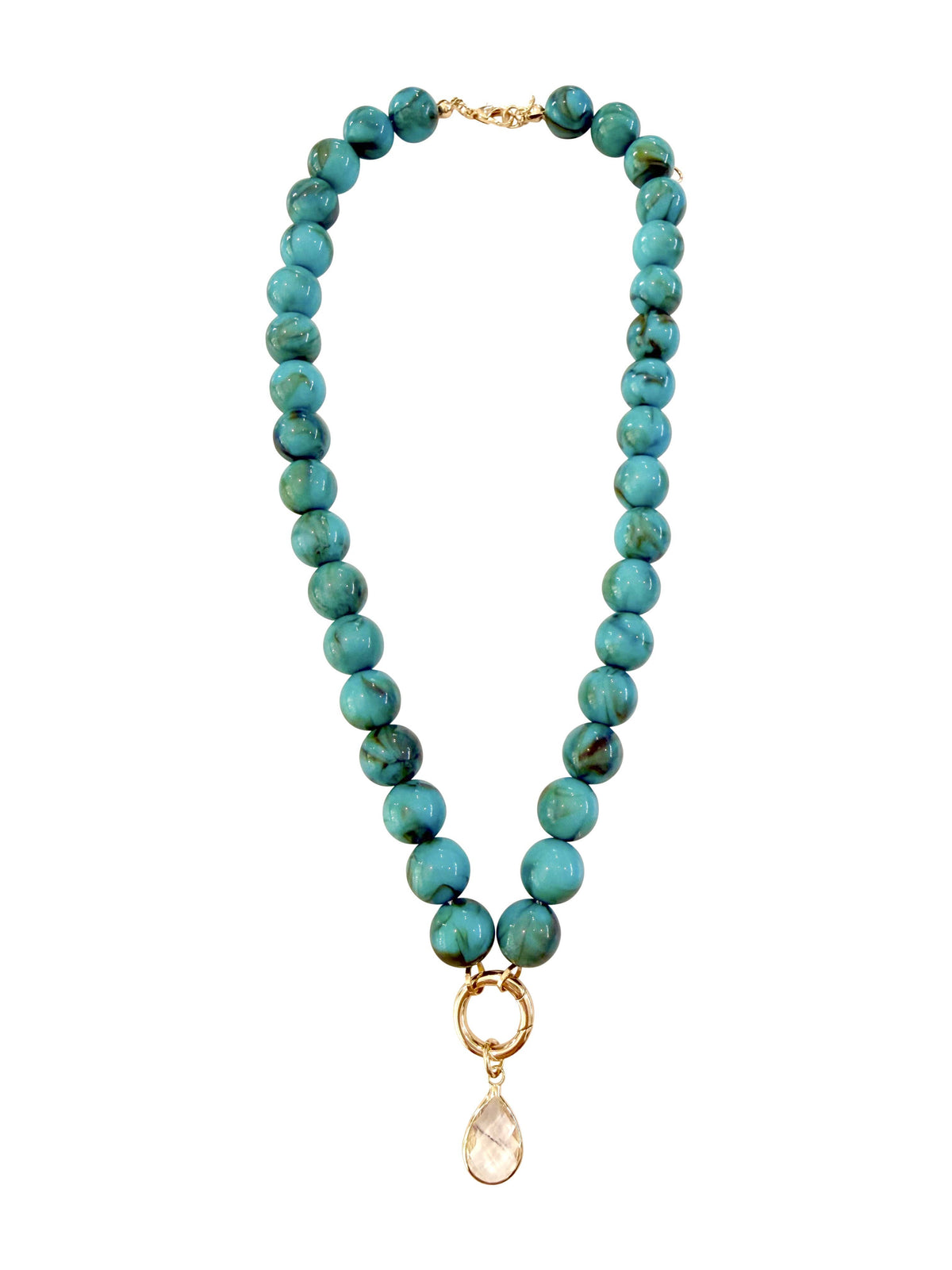 Gemelli Harrison Beaded CZ Charm Necklace - Turquoise