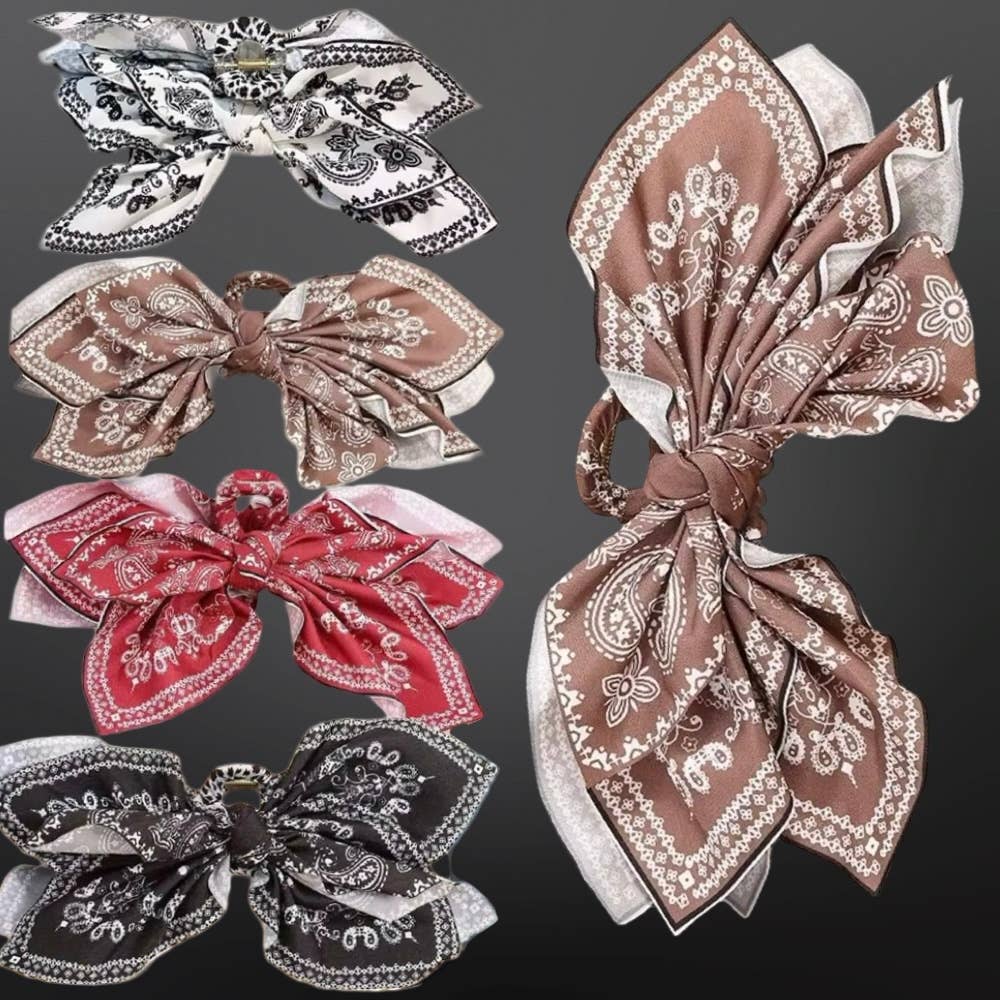 Westrian International Western Paisley Claw Clip Hair Bow Bandana Print