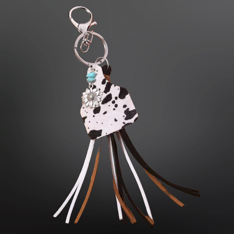 Westrian International Cow Tag Tassel Vegan Leather Keychain