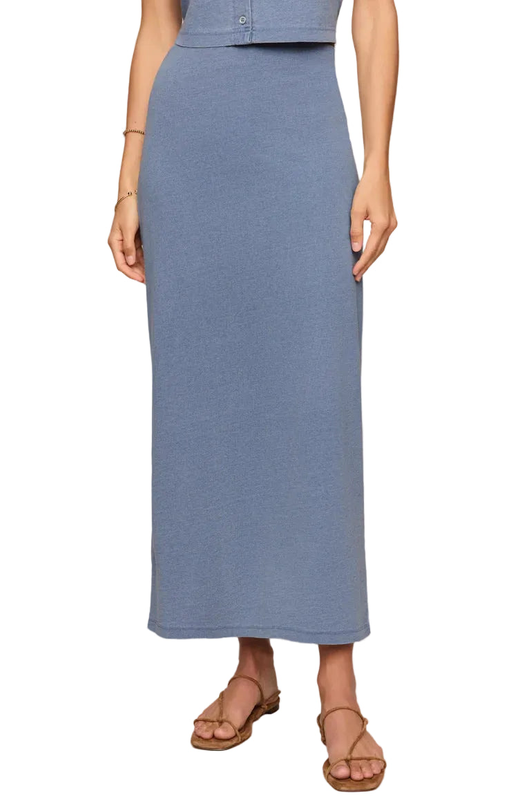 Z Supply Gail Jersey Denim Midi Skirt Santorini Indigo