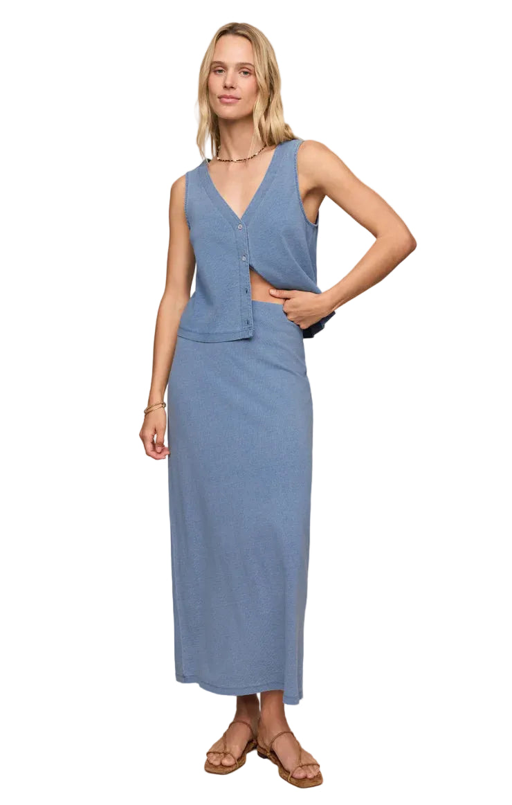 Z Supply Gail Jersey Denim Midi Skirt Santorini Indigo