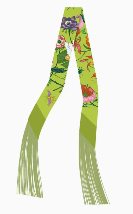 Gemelli Green Floral Fringe Twilly