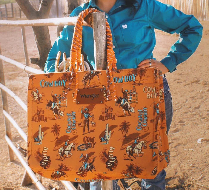 Wrangler Cowboy Print Tote Bag Orange