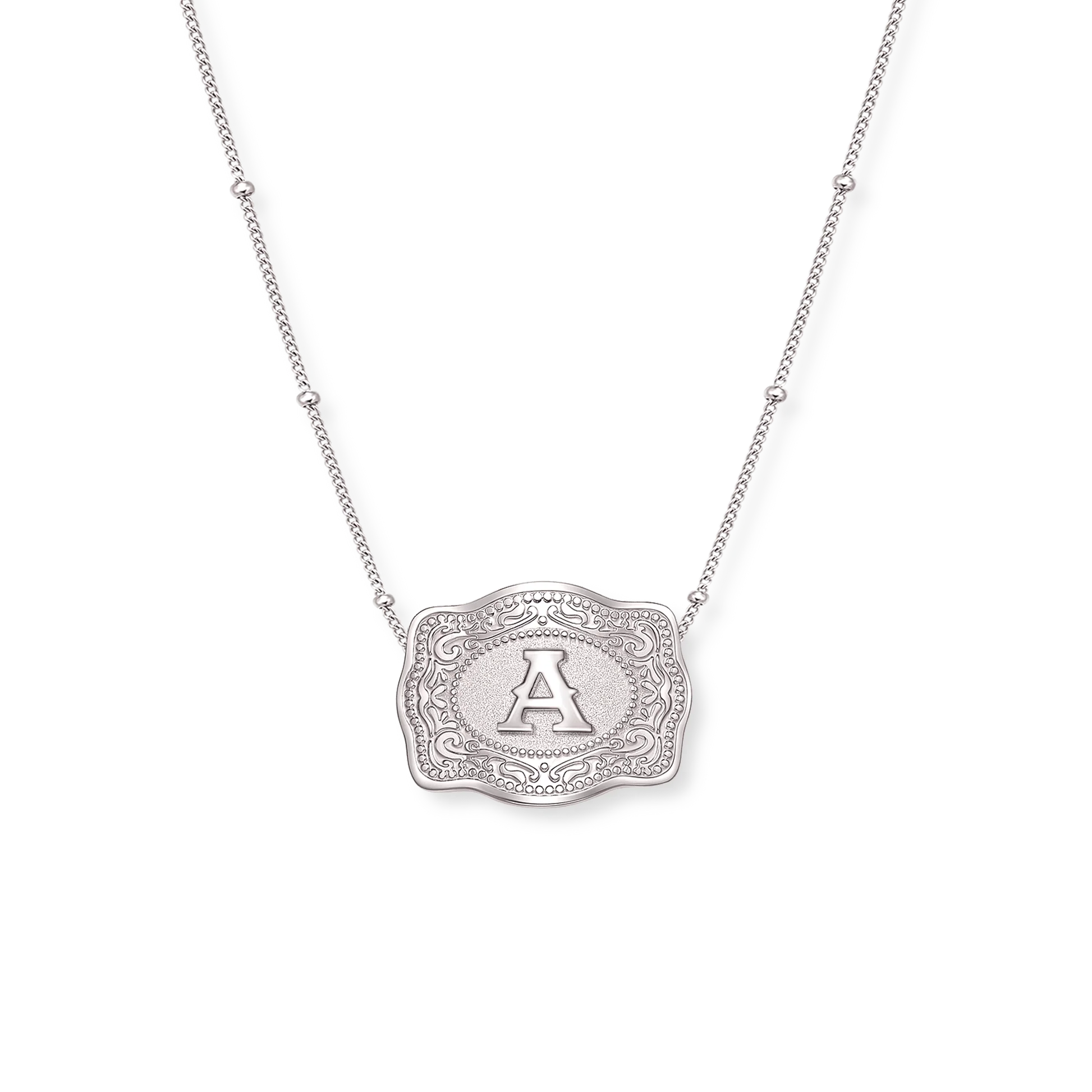 SpurWest Mini Belt Buckle Necklace (Initial) Silver (16"+2" Extender)